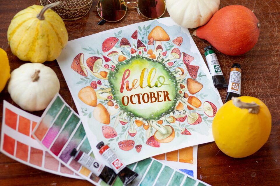 A poster with the words hello October on it