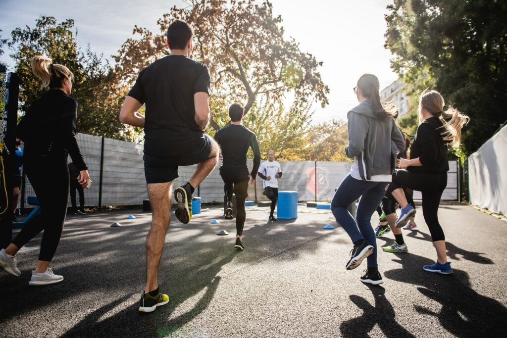 A group of people running on the spot 