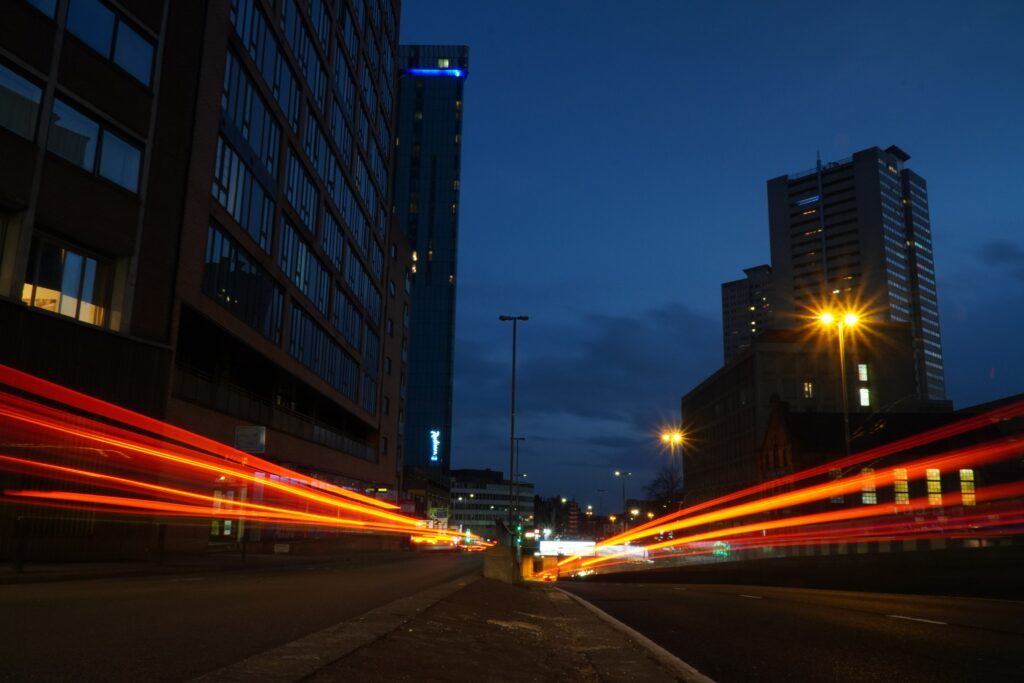 Birmingham lights trails 