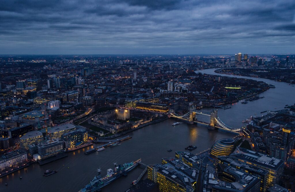 An overview of London with the London Bridge 