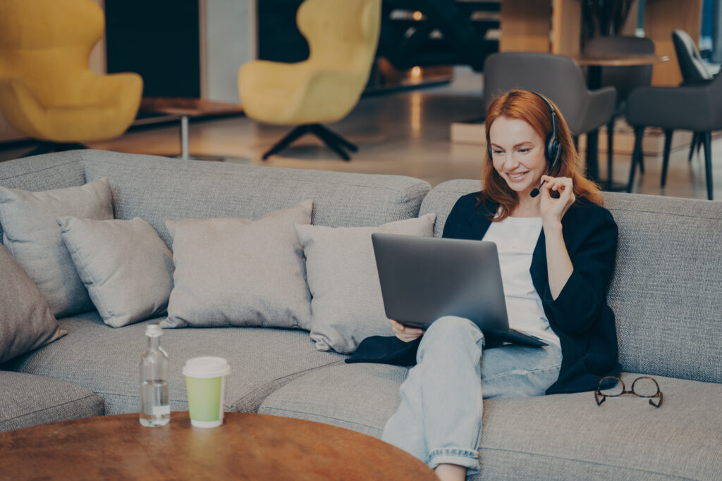 Student doing part-time job works remotely