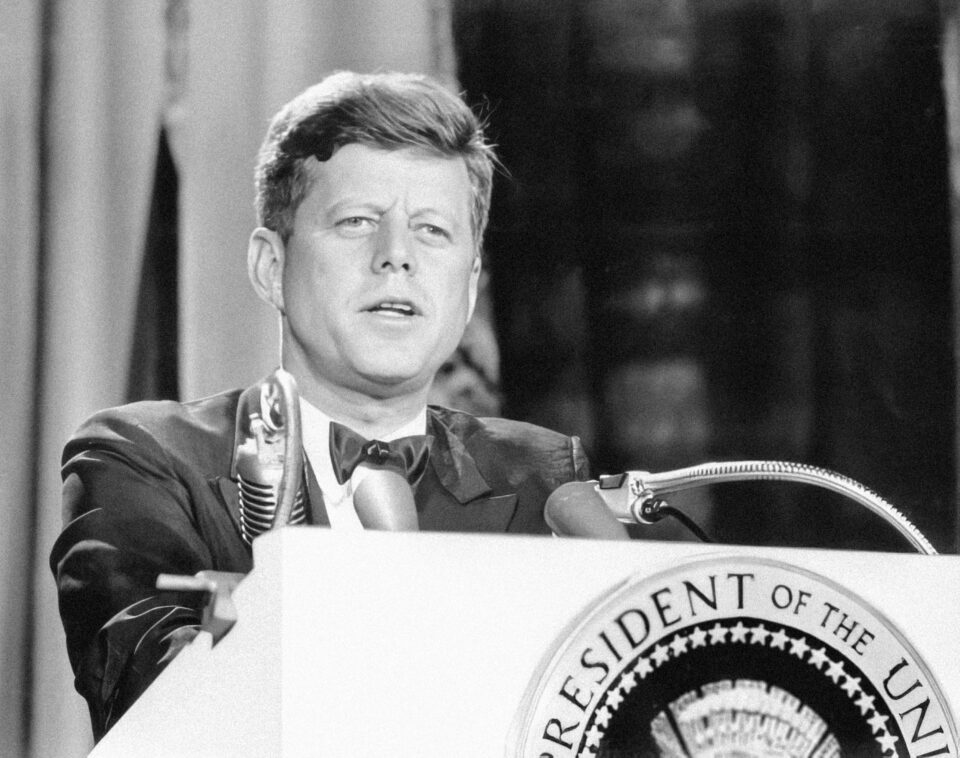 A picture of John F Kennedy giving a speech