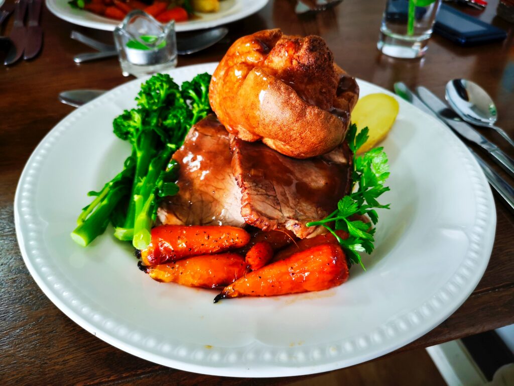 A plate of roast dinner 