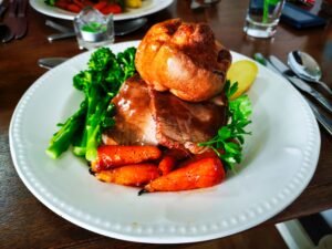 A plate of roast dinner