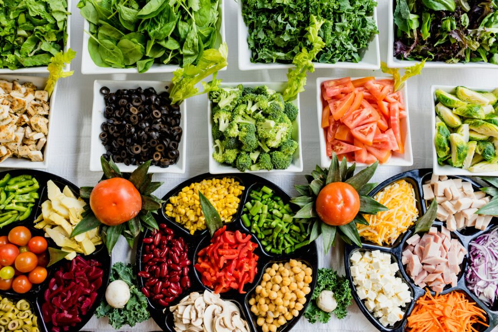 A platter of different fruit and vegetables 