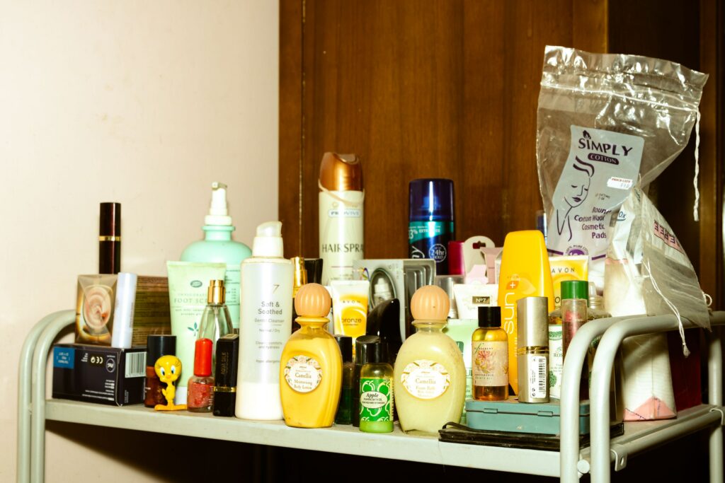 A variety of products used in the bathroom 