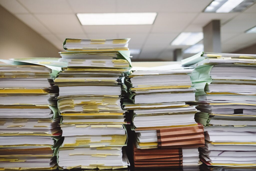 Rows of paperwork 