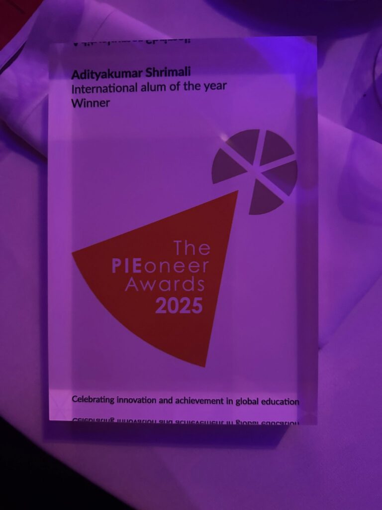 Glass award on table