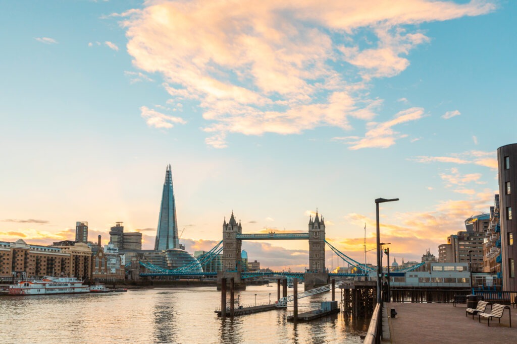 A sunset landscape view of Life in London 